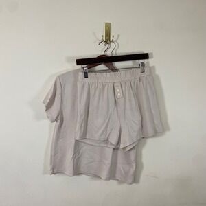 Happily Grey Womens Beige Lounge Set‎ Boxer Short Size Small Cozy Loungewear